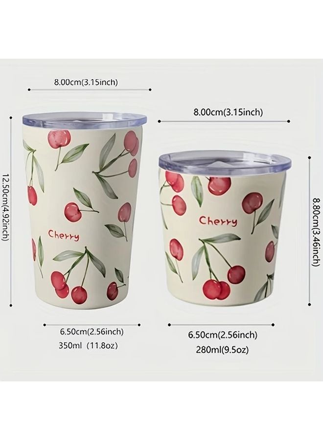 Double Layer Stainless Steel Thermal Insulation Cup 11 83oz Big Red Cherry Pattern - Image 3